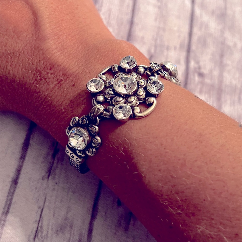 BRIGHTON Vintage Clasp Rhinestone Silver Bracelet Retired Jewelry